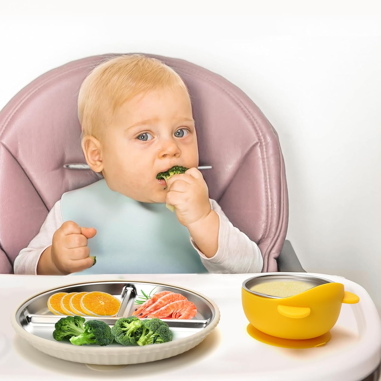 Thumbnail 6 de CLDY Babyteller-Set aus Edelstahl mit Saugnapf und 3-Fach-Breischale (2-teilig, BPA-frei)