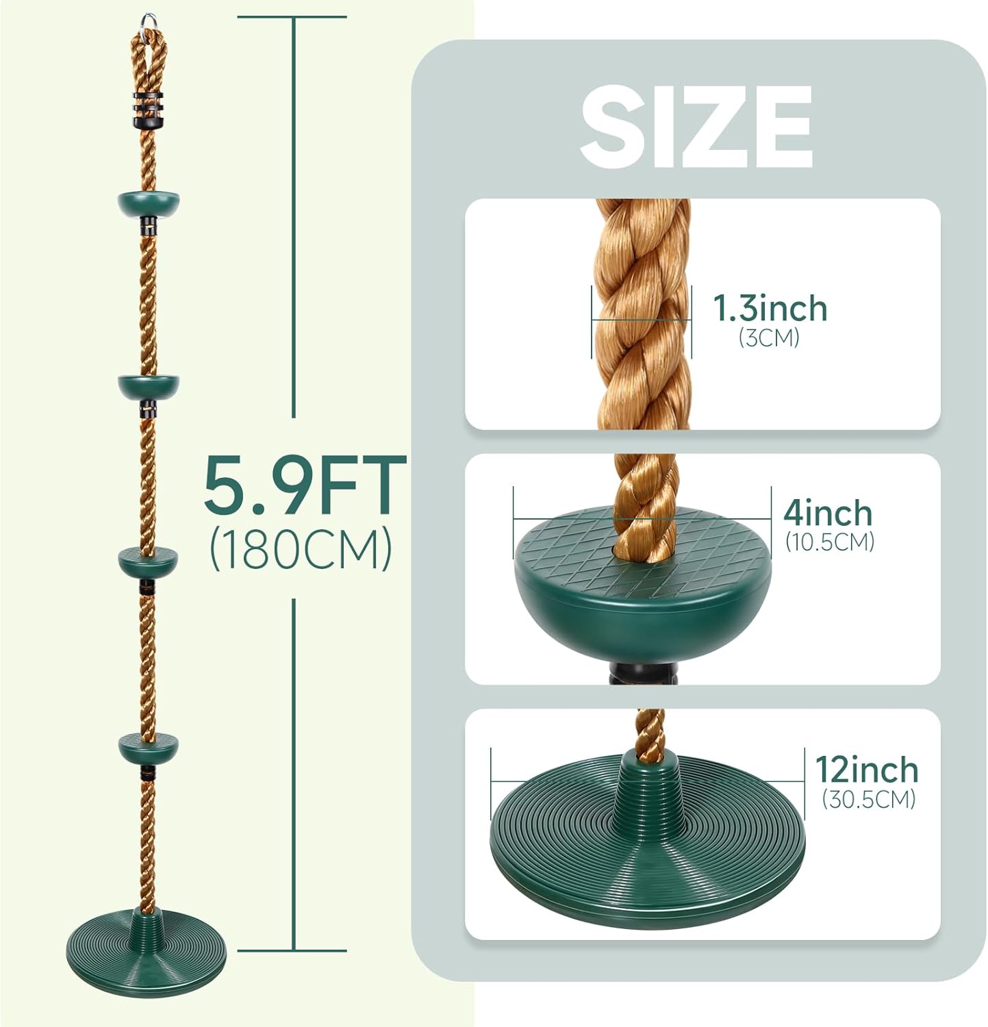 Thumbnail 1 de Climbing Rope Swing Set with Platforms & Disc Seat (Playground Accessories) + Hanging Strap & Locking Carabiner