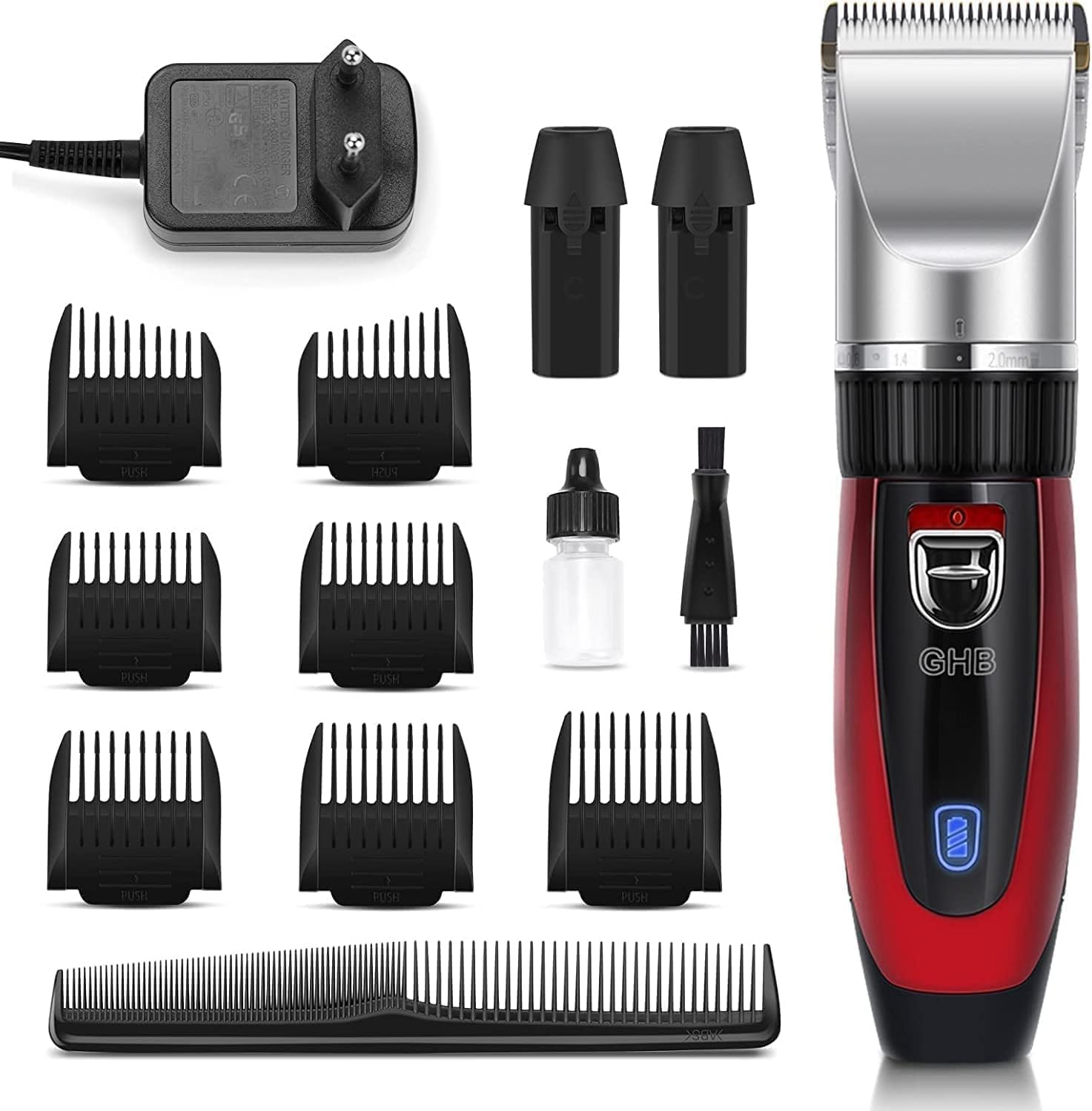 Detalle de GHB Haarschneidemaschine Akku Haarschneider – kabellos, 2 Lithium-Akkus & 14-teiliges Set