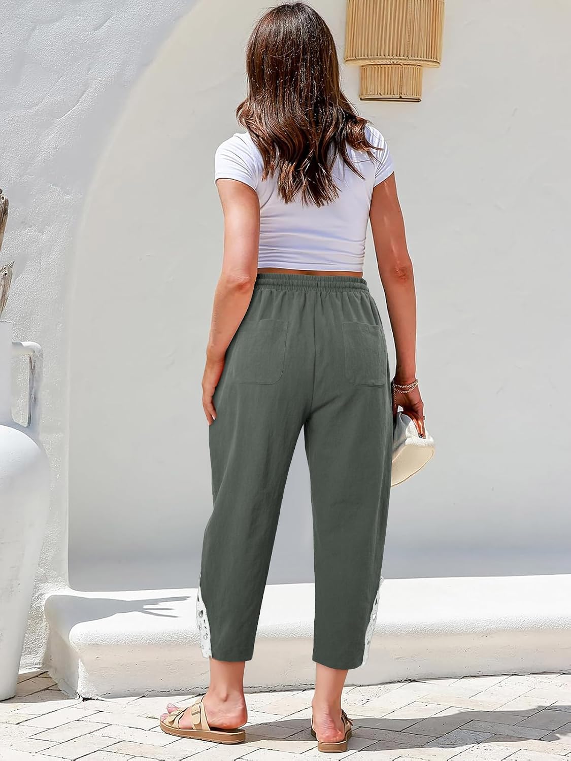 Detalle 1 de onlypuff Women’s Lightweight Summer Trousers with Drawstring Waist and Pockets