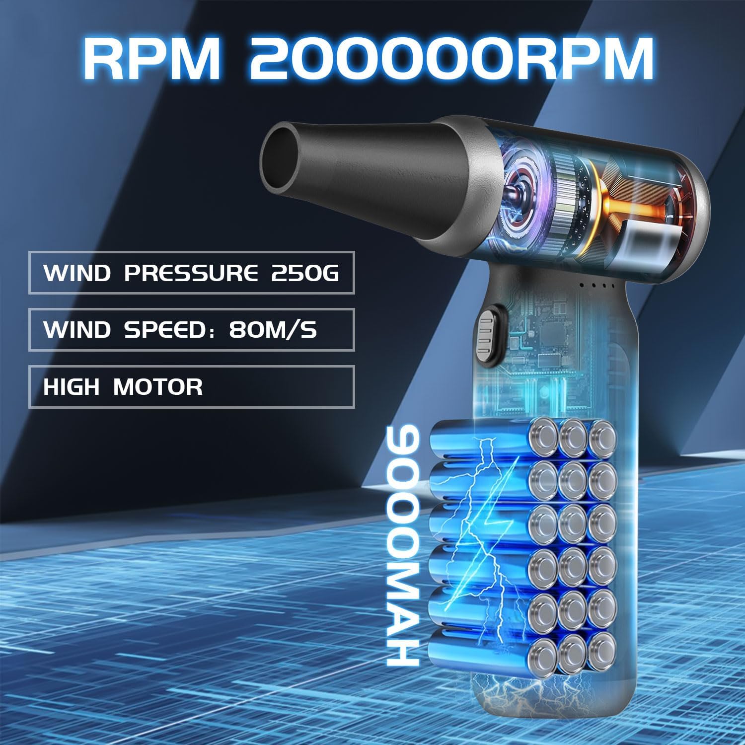 Thumbnail 1 de Cordless Compressed Air Duster with 200,000RPM Turbo Fan – USB Rechargeable 3-Gear Adjustable Air Blower (PC, Keyboard, Car)