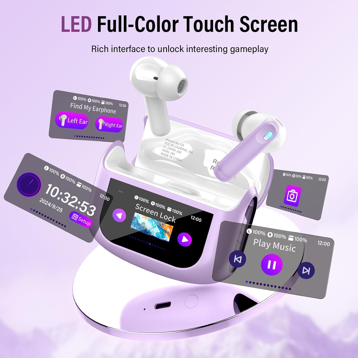 Thumbnail 3 de Touchscreen Bluetooth In-Ear-Kopfhörer mit ANC+ENC, 48 Std. Bass & IP7, Bluetooth 5.4 (USB‑C) – Lila