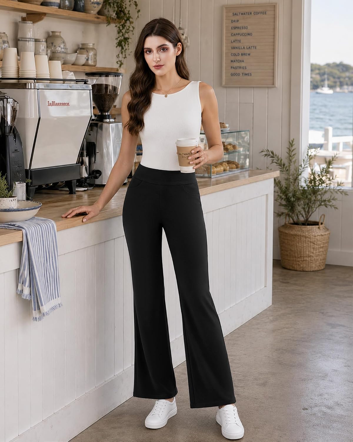 Detalle de DLOODA Women's Stretch Work Pants, High-Waisted Bootcut with 4 Pockets