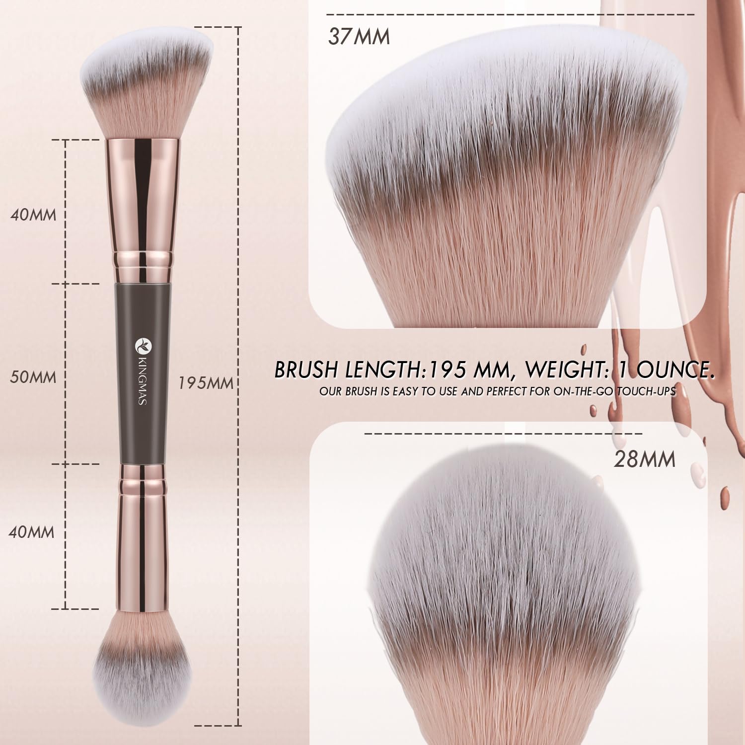 Detalle 2 de KINGMAS Double-Ended Foundation Makeup Brush for Bronzer, Contour, Powder & Concealer