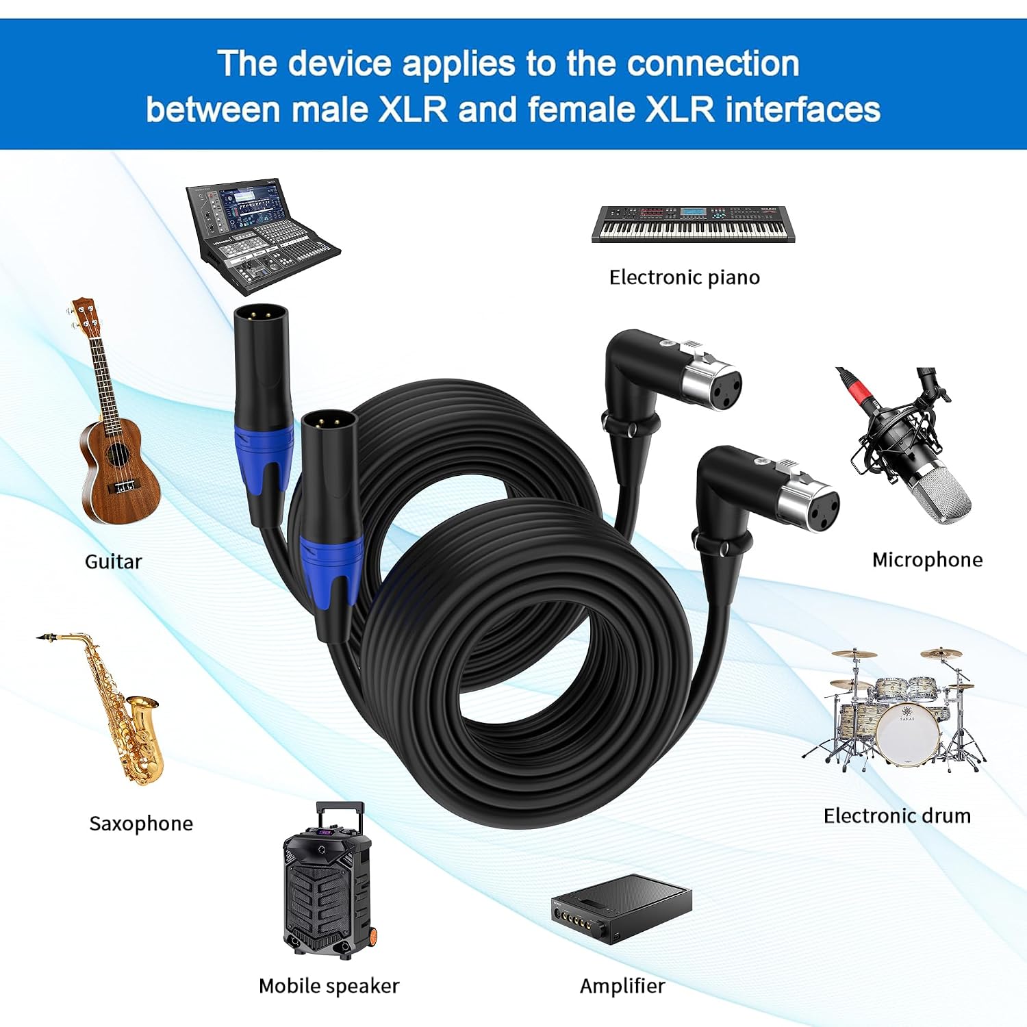 Detalle de Seefeful 202403028002 XLR Microphone Cables, 3.3 ft, 2-Pack, Right-Angle Male