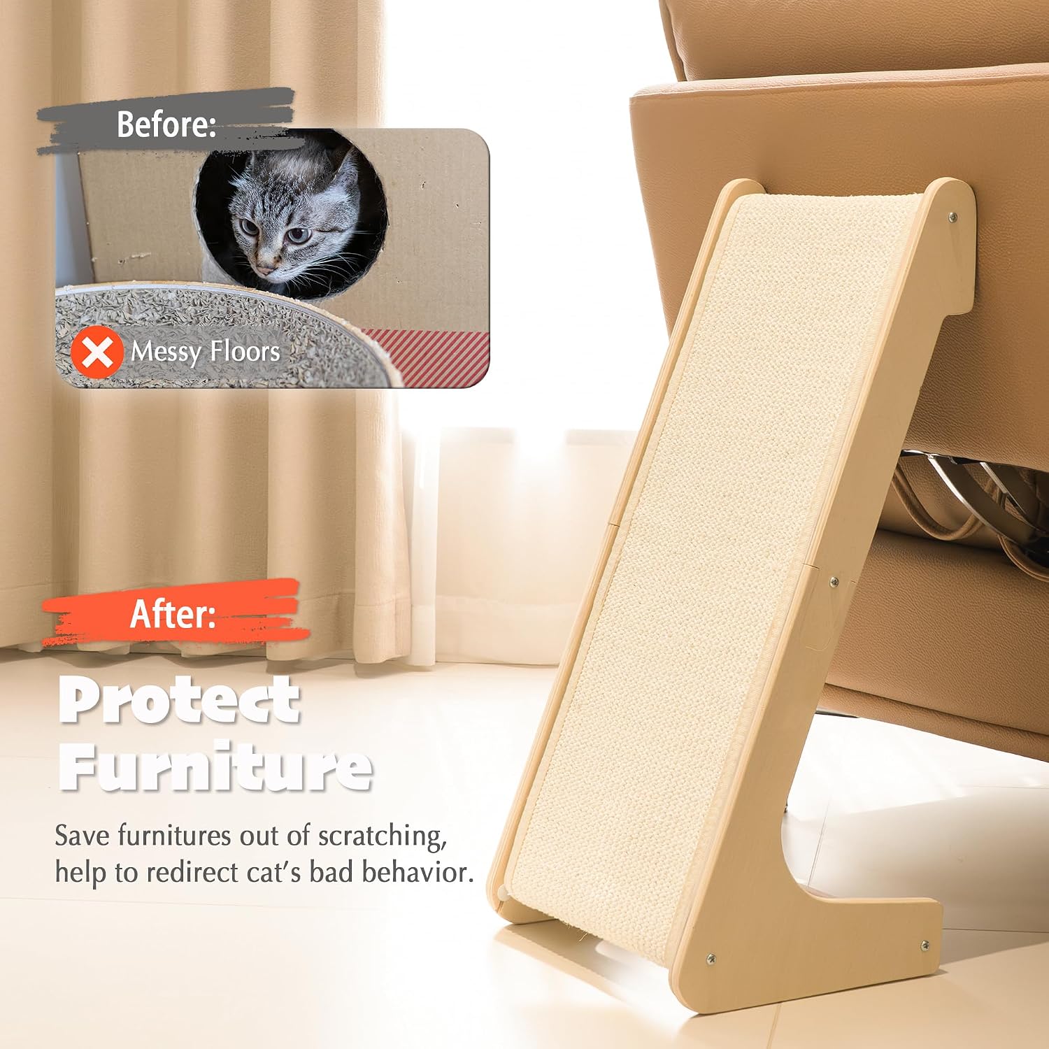 Thumbnail 4 de PETKARAY L-Shaped Sisal Cat Scratcher 64 cm