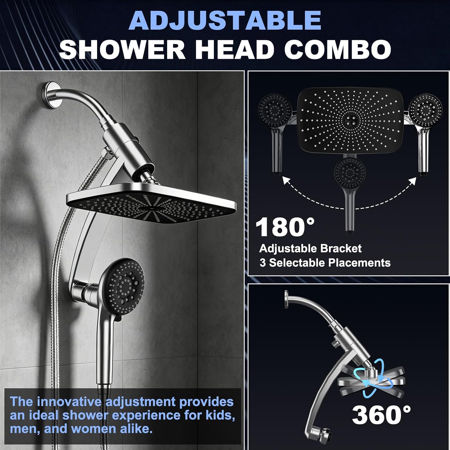Thumbnail 6 de Tudoccy SHP-HS Shower Head Combo, 12-Inch Rainfall Head and 9-Setting Handheld
