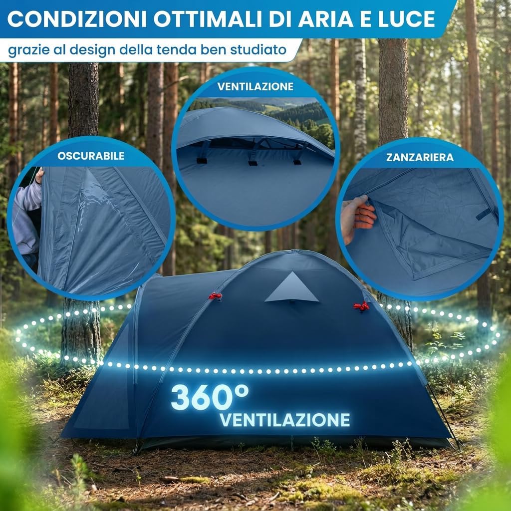 Thumbnail 5 de NORDMUT Tenda da Campeggio 4 Persone: impermeabile, leggera e pratica con anticamera richiudibile