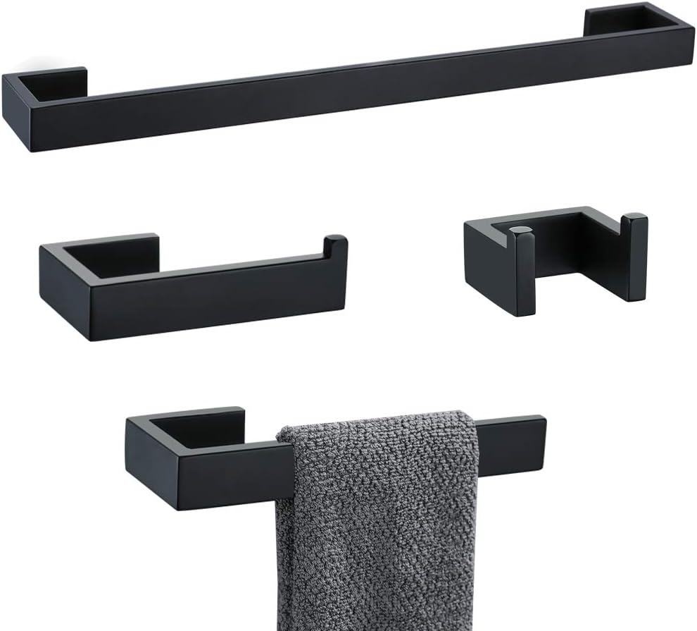 Detalle de TNOMS 4-Piece Towel Bar Set, Matte Black Stainless Steel Bathroom Accessories