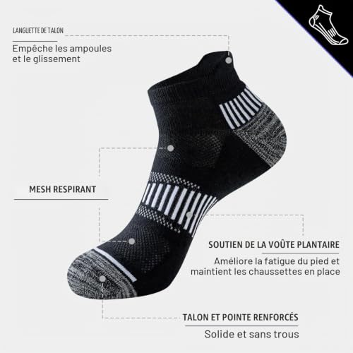 Detalle 2 de Niorasen Chaussettes de Sport Homme, 6 Paires – Courtes et Rembourrées