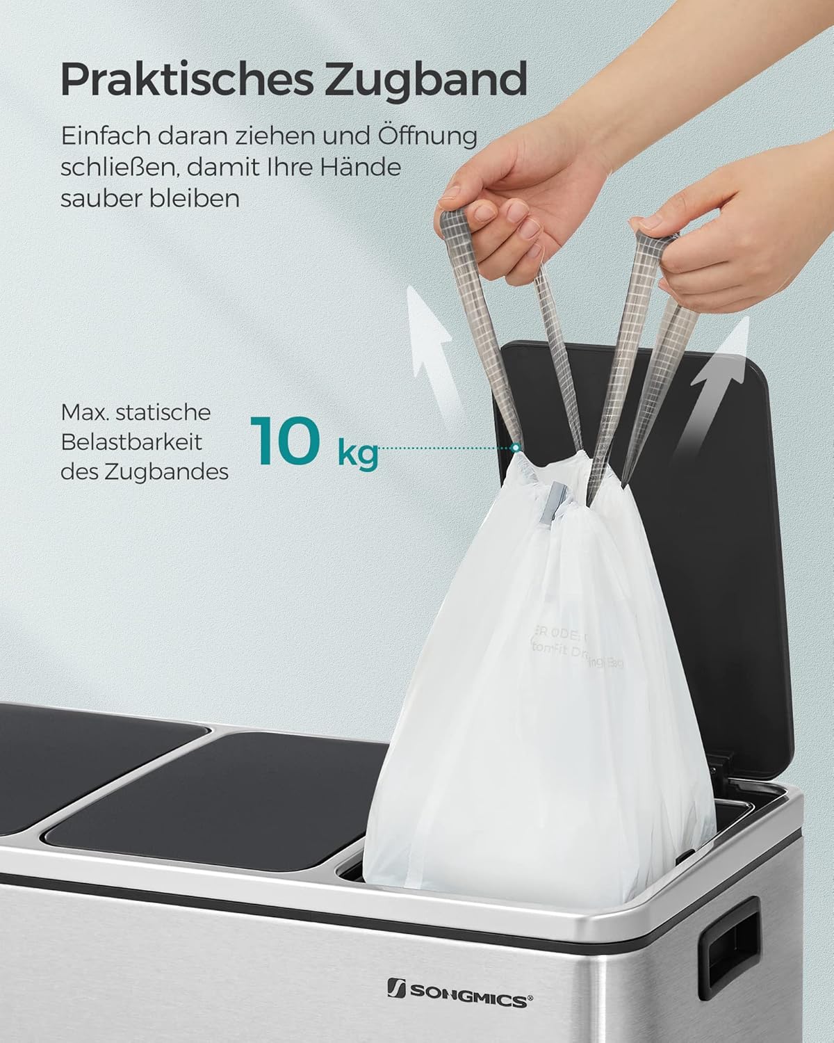 Thumbnail 4 de SONGMICS Müllbeutel mit Zugband für 15–20 Liter, hochbelastbar (120 Stück, weiß)