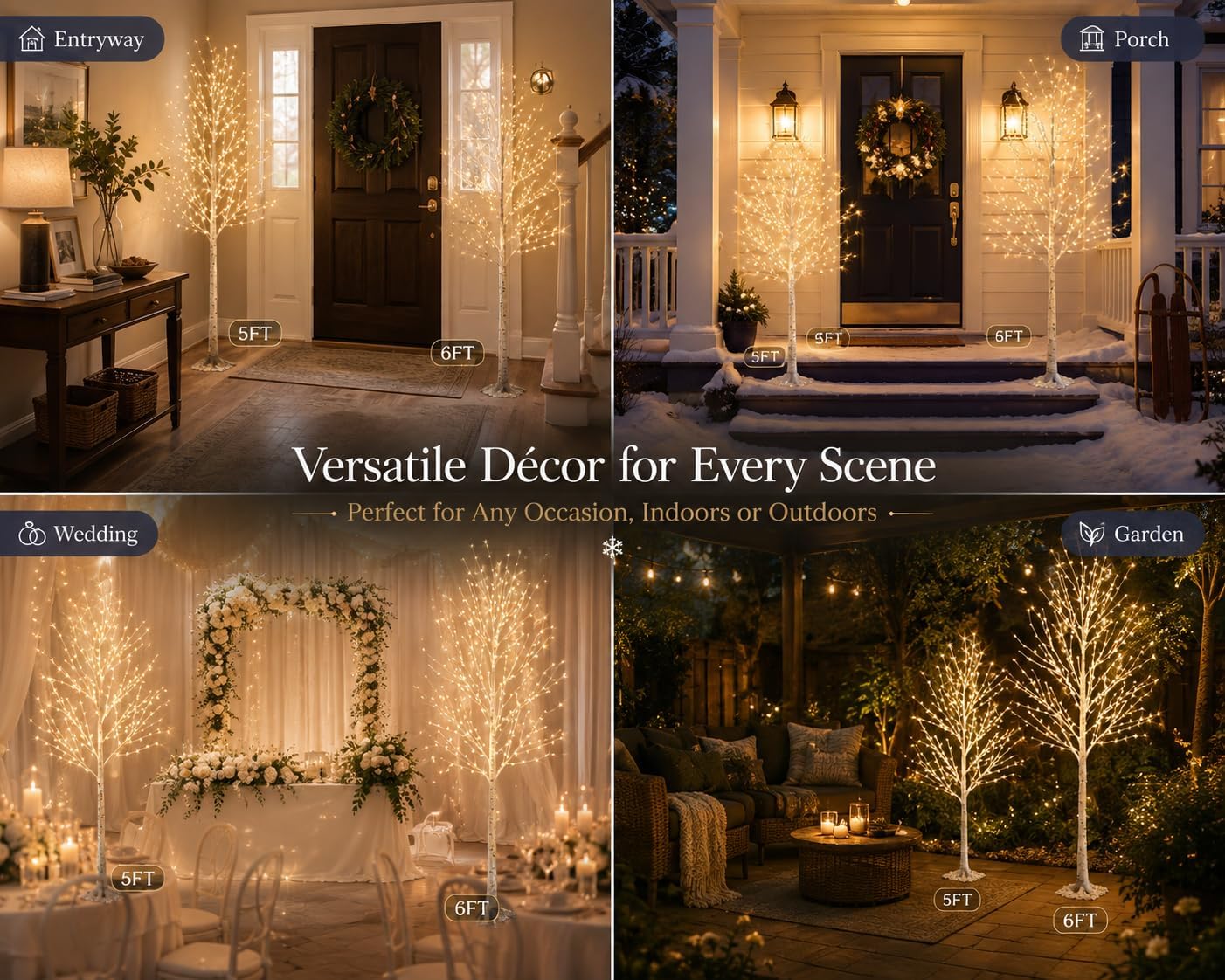 Detalle 2 de PEIDUO 803170CC Lighted Birch Tree Set, 5 ft and 6 ft LED Trees