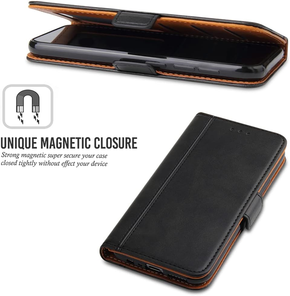 Detalle 2 de ROJIOJIO Leder-Bookcase Hülle für Samsung Galaxy A15 5G – Kartenfach, Standfunktion, Magnetverschluss, Schwarz