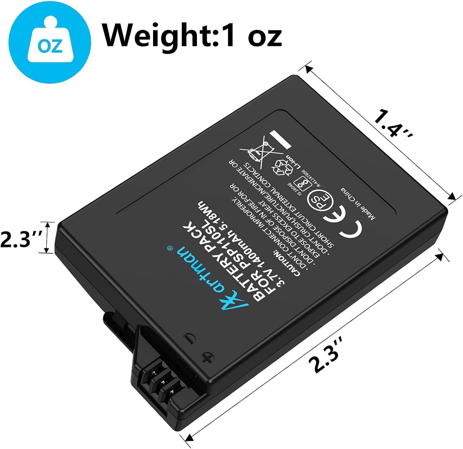 Detalle de Artman PSP-S110 Akku 1400mAh – Ersatzakku kompatibel mit PSP 2000/3000 (PSP Slim & Lite, PSP Brite)