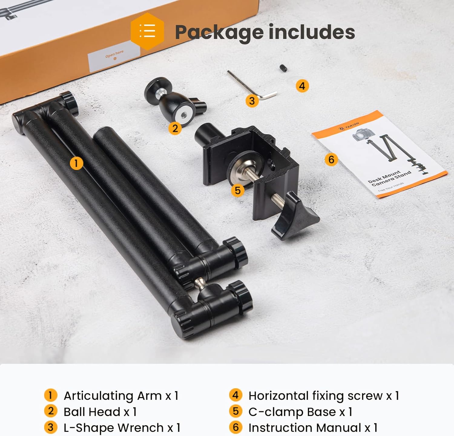Thumbnail 6 de TARION Camera Desk Mount Stand – Overhead Arm for DSLR with 360° Rotating Ballhead and 2 kg Load