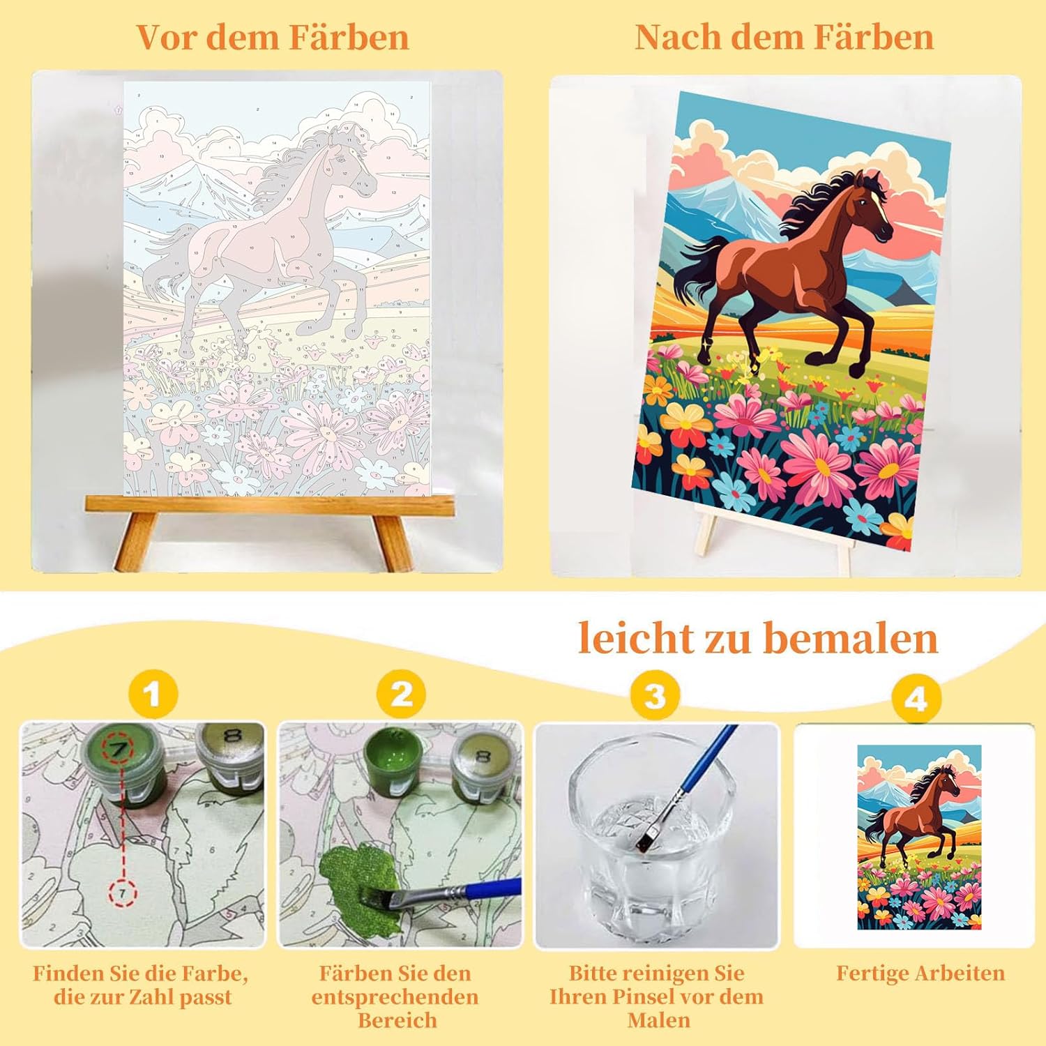 Thumbnail 3 de Arttoplus Malen Nach Zahlen Kinder mit Rahmen und Holzstaffelei – Pferd (20x30 cm)