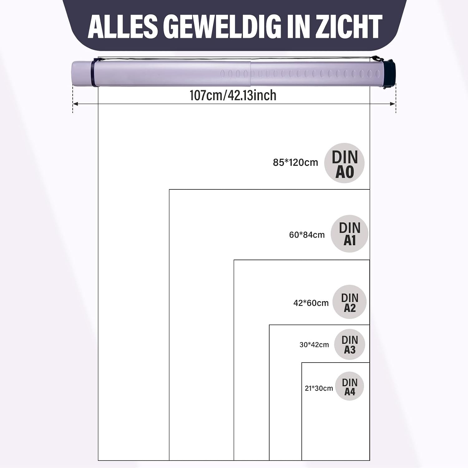 Detalle 2 de DEWEL 1 telescopische posterrol voor A0, paars, met schouderriem