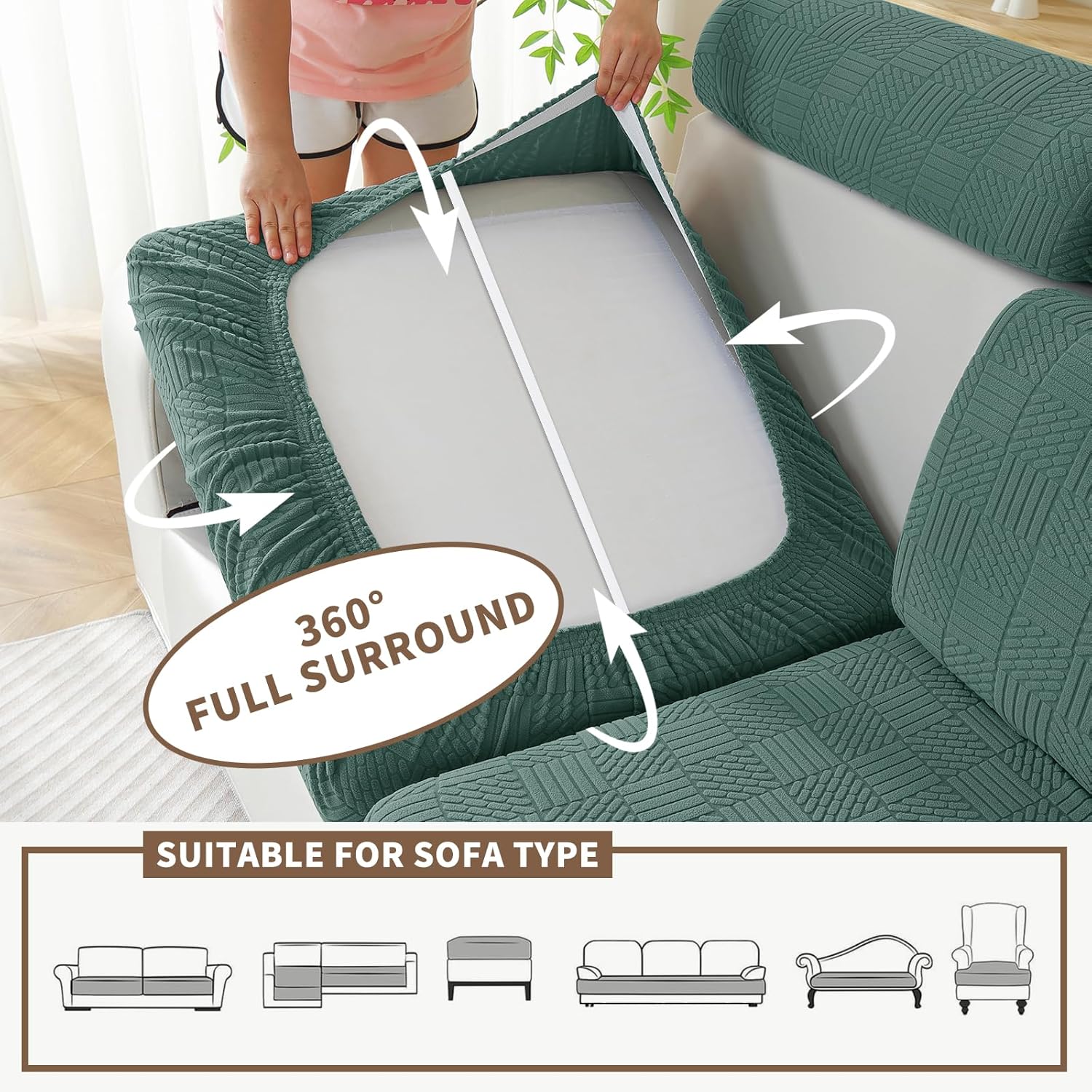 Thumbnail 5 de Housse de coussin pour canapé extensible Ystyle (1 place*2) – antidérapante, lavable, vert clair