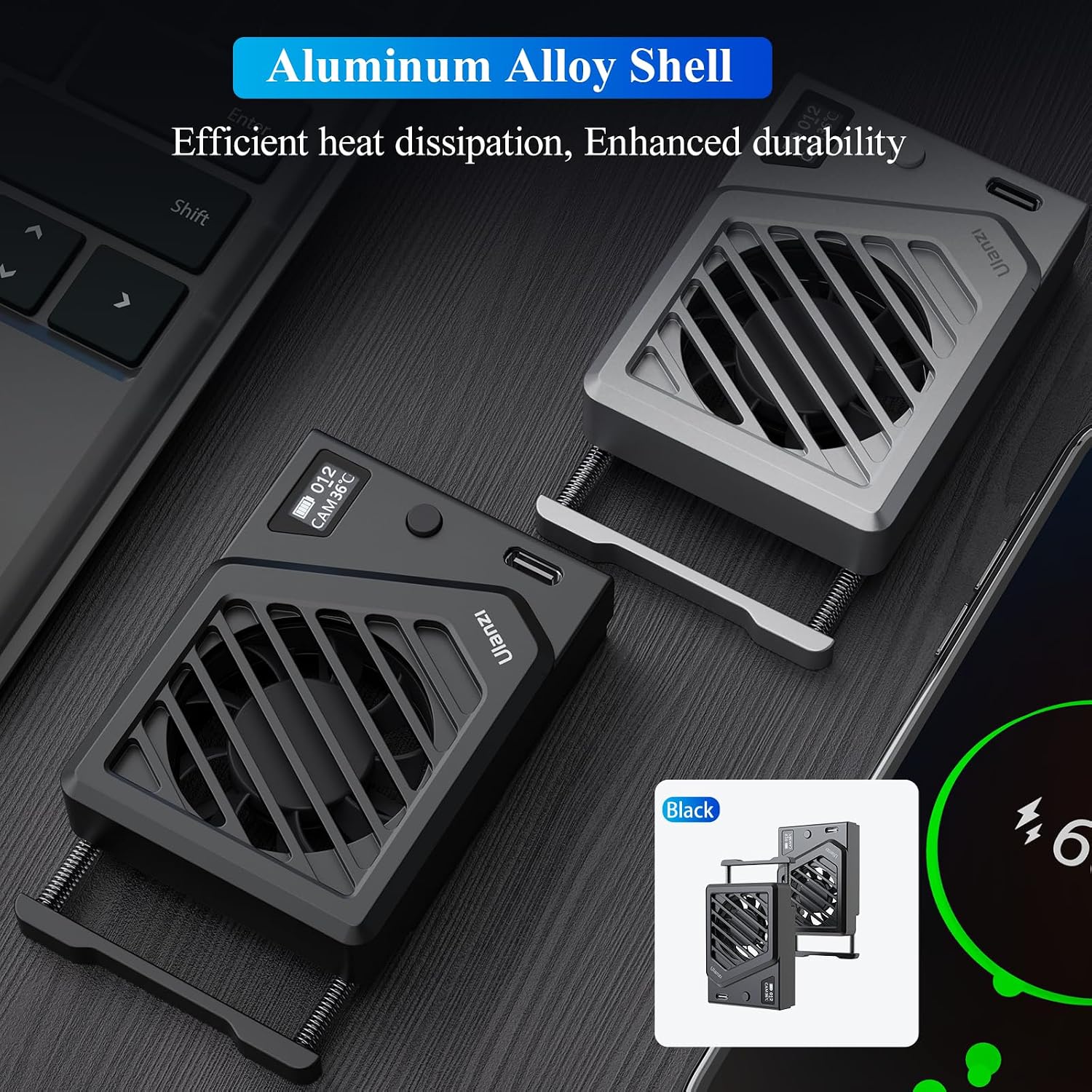Thumbnail 4 de ULANZI 72mm Mini Intelligent Camera Cooling Fan (Black) with Real-time Monitoring & USB-C charging