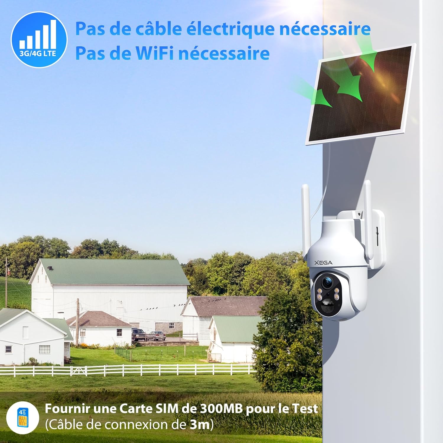 Thumbnail 2 de Xega 4G Camera Exterieur 3MP avec Panneau Solaire