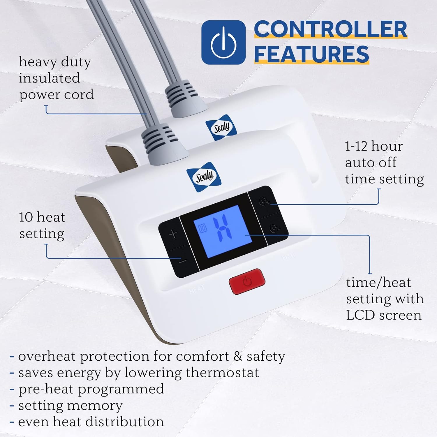 Detalle 2 de Sealy KTHM-QATMF-K Heated Mattress Pad, King, Dual Controls, 10 Settings