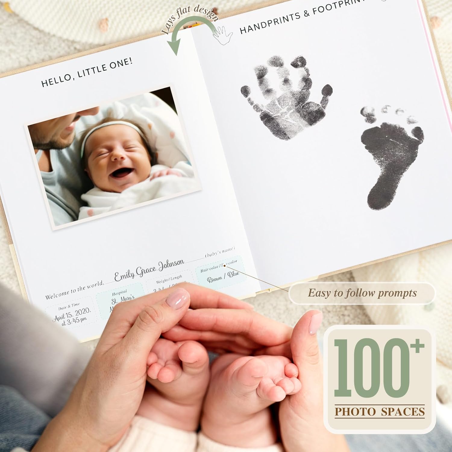 Thumbnail 3 de Lanpn Memory Book for Boy & Girl - Linen Cover First 5 Years Baby Journal