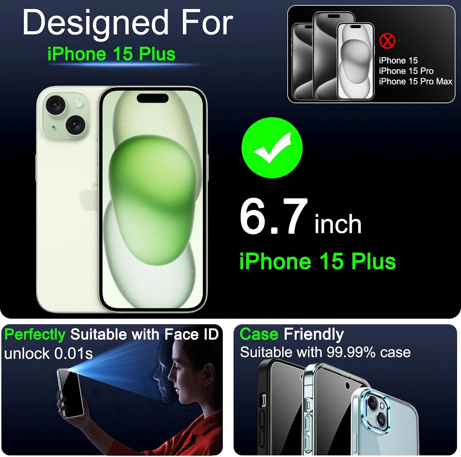 Detalle 2 de IMBZBK 8e5de412-6e79-4a92-a39a-1f804539708a Privacy Screen Protector for iPhone 15 Plus, 3+3 Pack