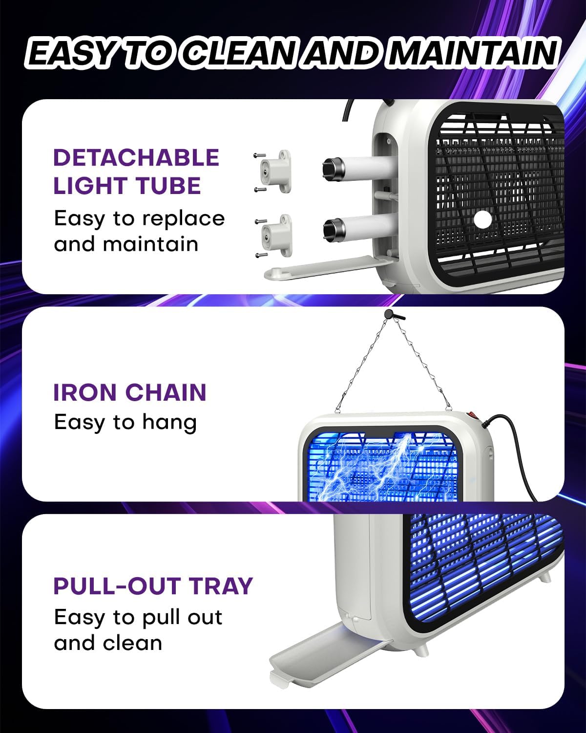 Thumbnail 3 de 20W Bug Zapper Indoor with 2500V Dual-Layer Grid and 2 UV Lights