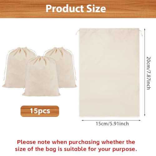 Detalle de OFFCUP Bolsas de Algodón con Cordón 15x20 cm – Pack de 15 (15PCS) para Regalos, Joyas y Cosméticos