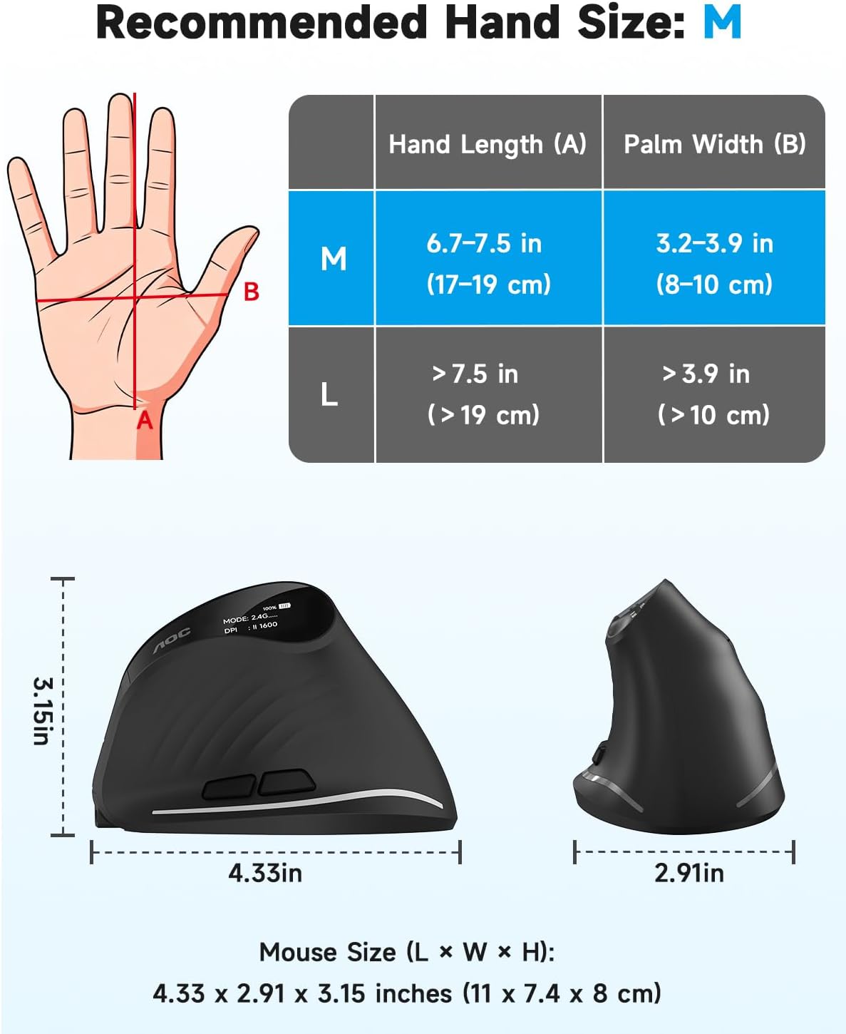 Detalle de AOC Vertical Mouse 4800 DPI