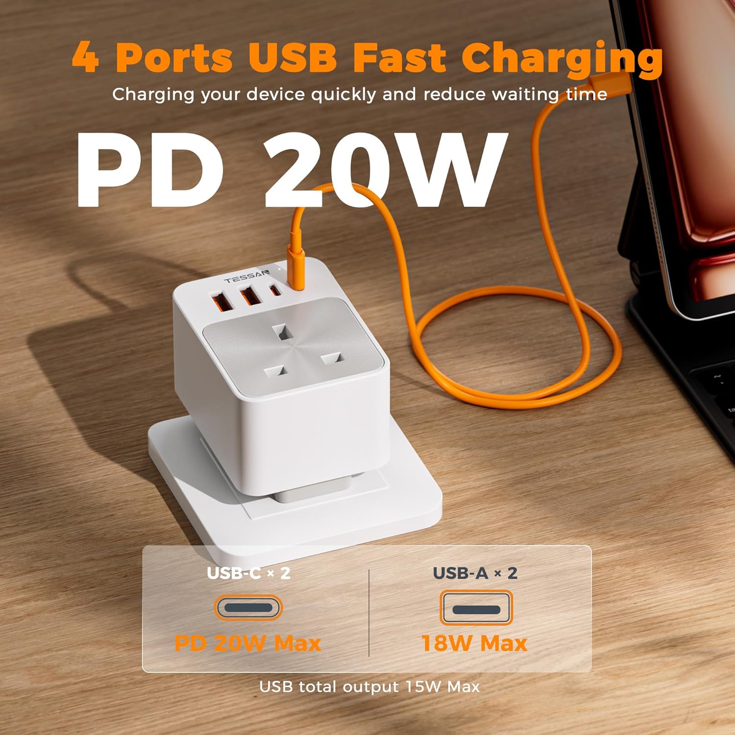 Thumbnail 4 de TESSAN UK to US Plug Adaptor 2 Pack 20W