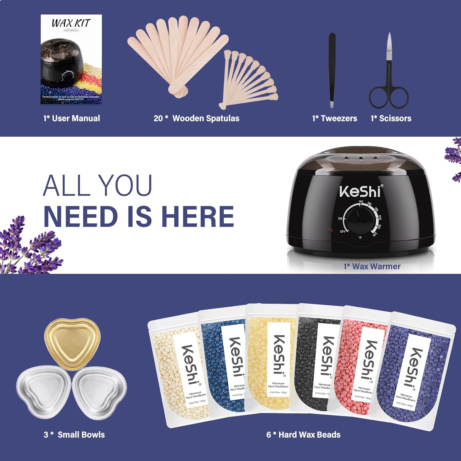Detalle de KeShi Waxing Kit Painless Hair Removal Wax Warmer 🎀
