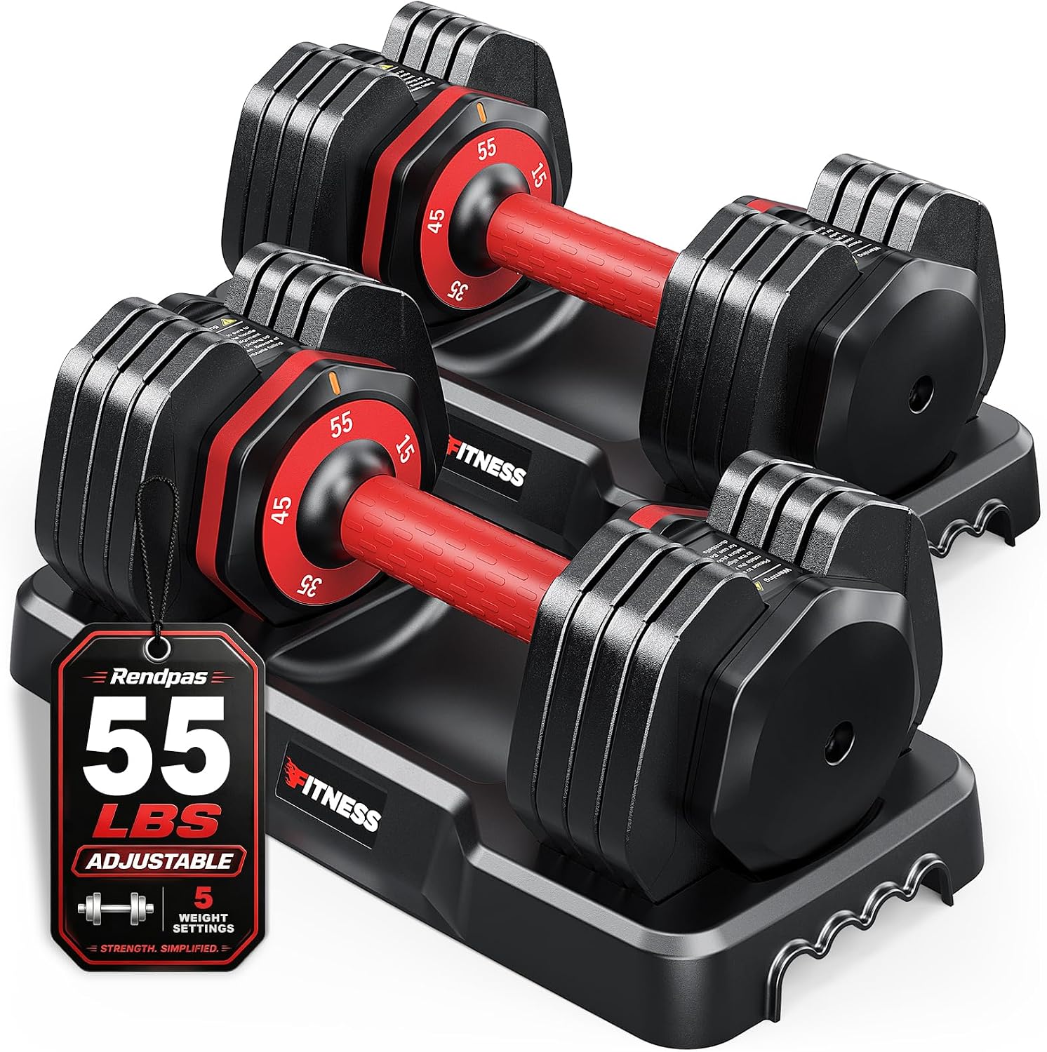 Detalle de Rendpas Adjustable Dumbbell Set of 2, 15–55 lb Quick-Lock Weights