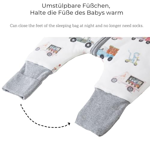 Detalle de Chilsuessy Baby-Schlafsack mit Beinen, 2,5 TOG, 90 cm, bunte Autos