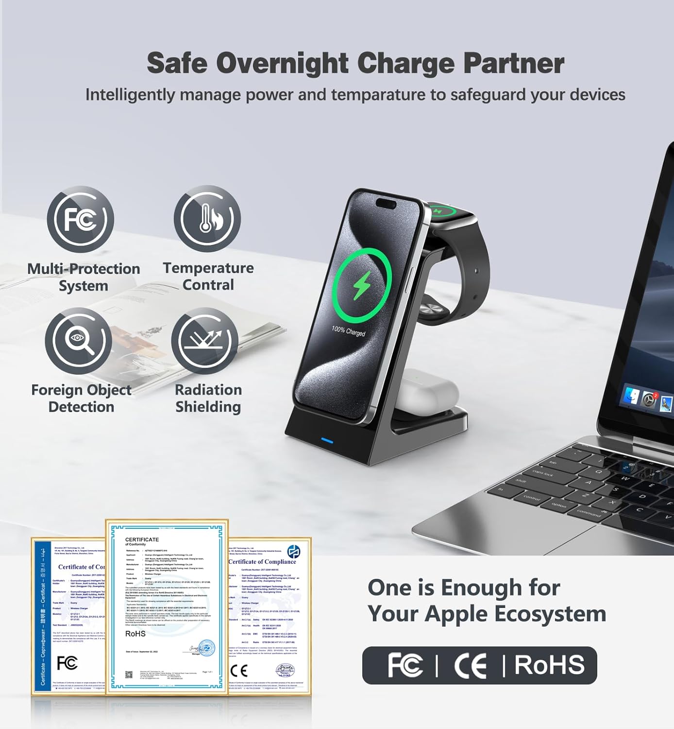 Thumbnail 3 de 3 in 1 Magnetic Wireless Charging Station with 20W Apple Charger Stand