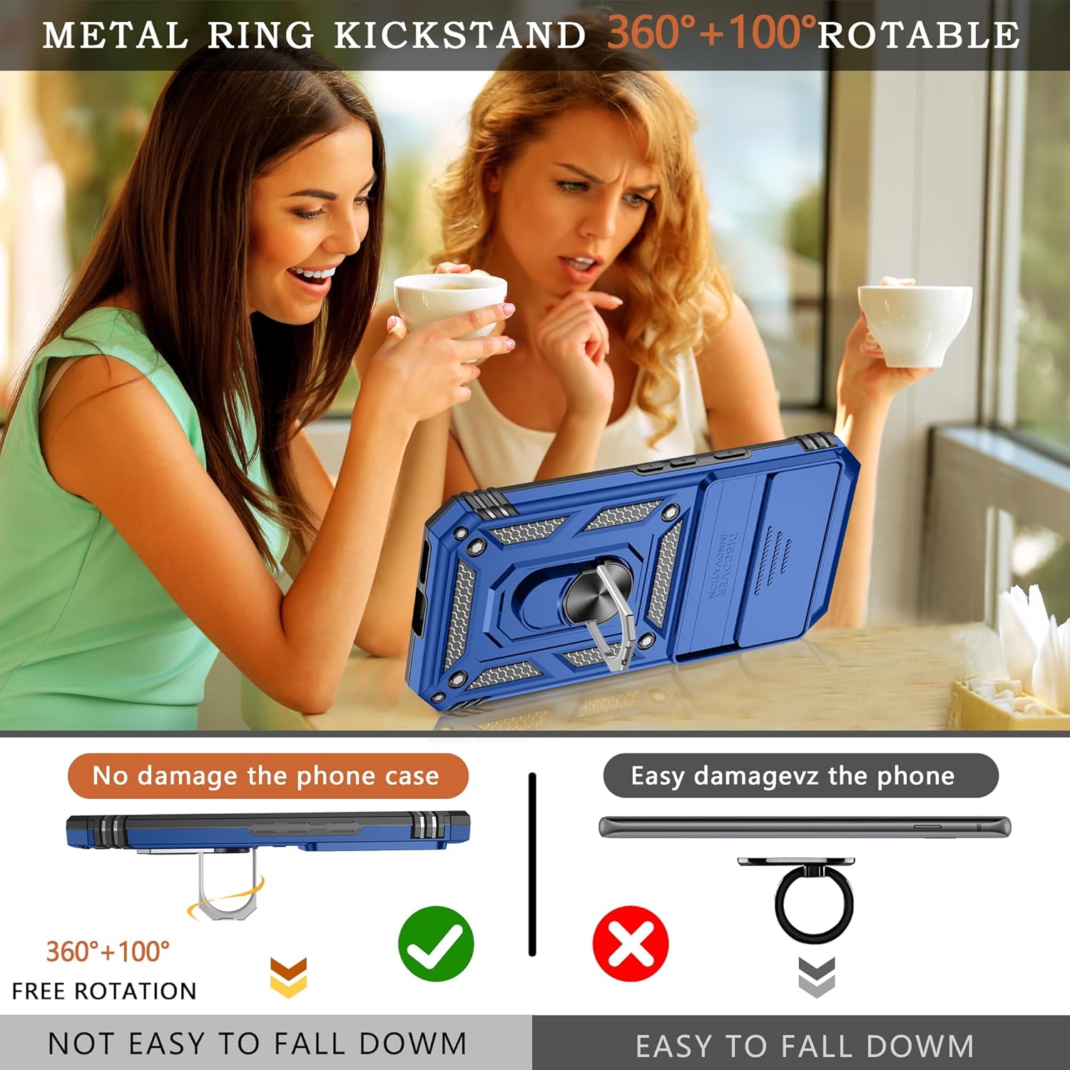 Thumbnail 6 de Pilaru for Pixel 9A Case with Camera Slide Cover, Built-In Kickstand & Screen Protectors (Blue)