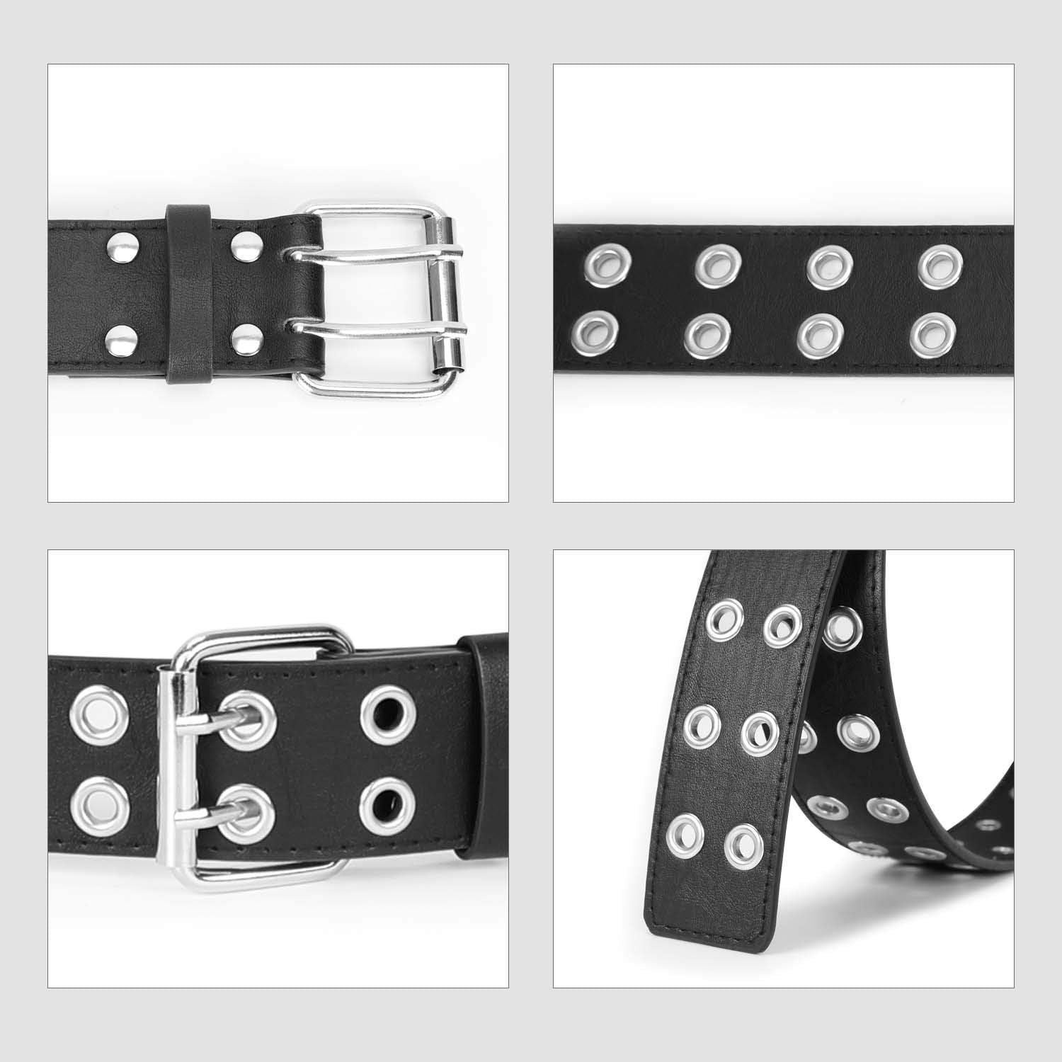 Detalle de JasGood Punk Gürtel mit Doppelloch und Ösenreihen – für Damen & Herren im Gothic- und Hip-Hop-Style