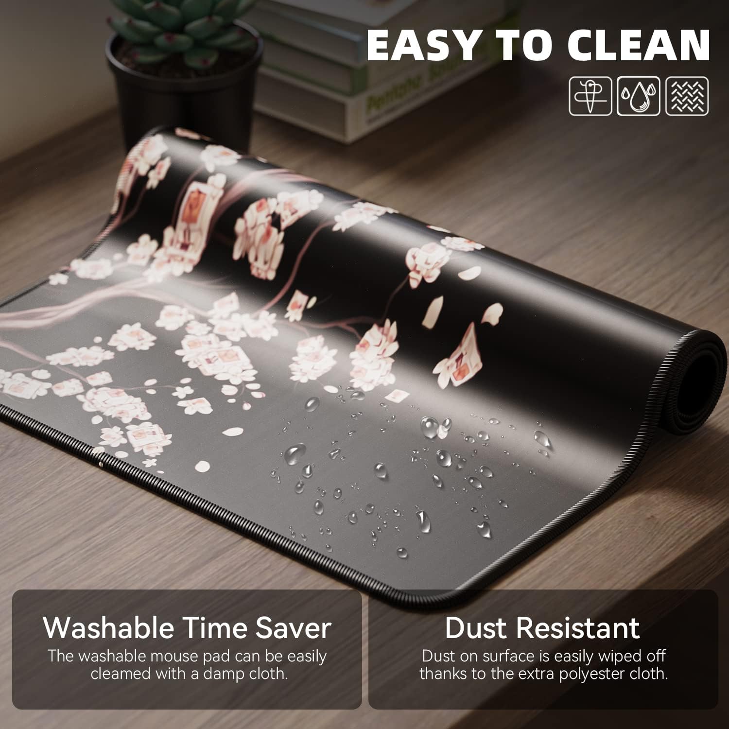 Detalle de EFISH Black Japanese Plum Blossoms Extended Large Mouse Pad (31.5 x 11.8 x 0.12 inches)