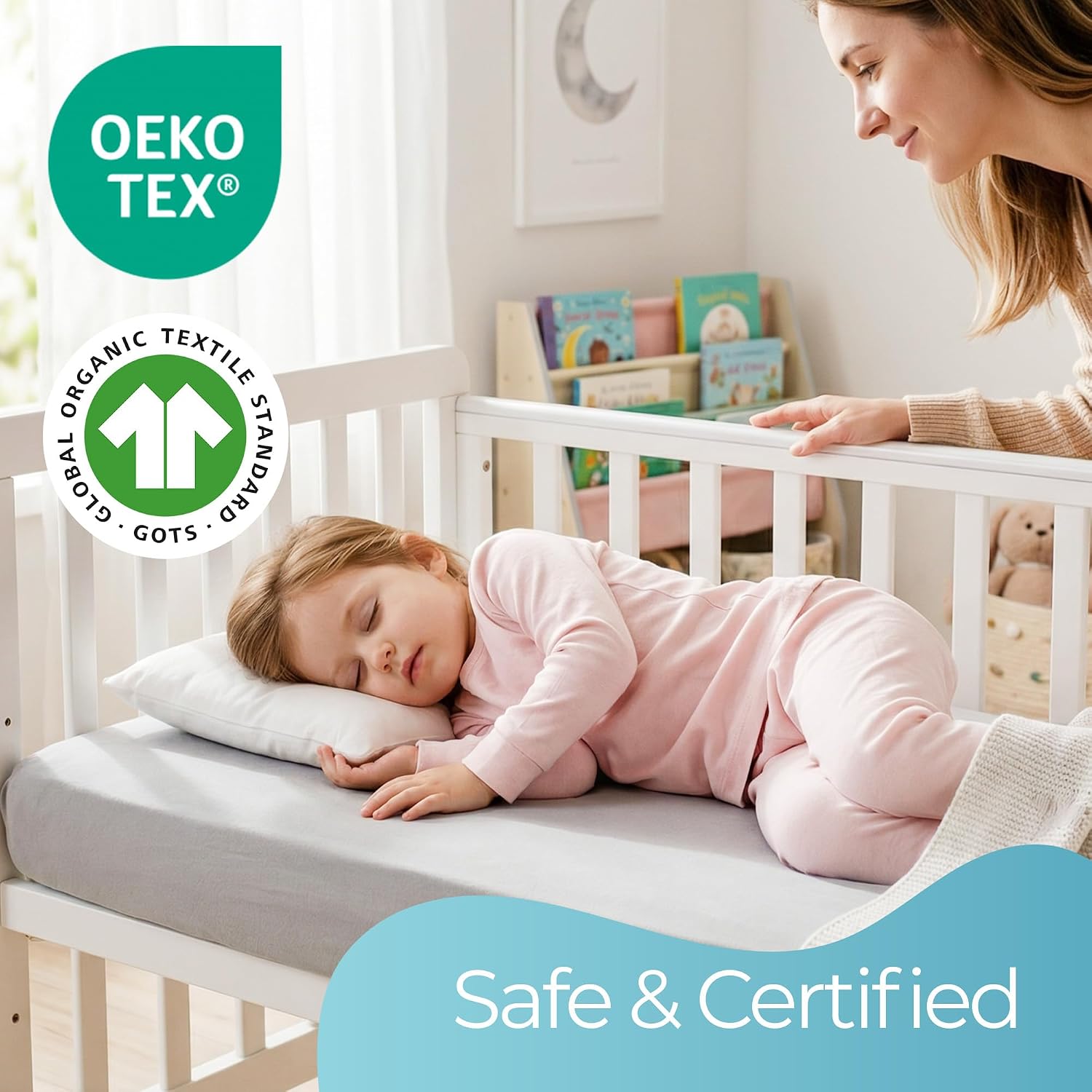 Thumbnail 1 de Grey Cot Sheets 120x60cm Fitted – 2 Pack, 100% Organic Cotton