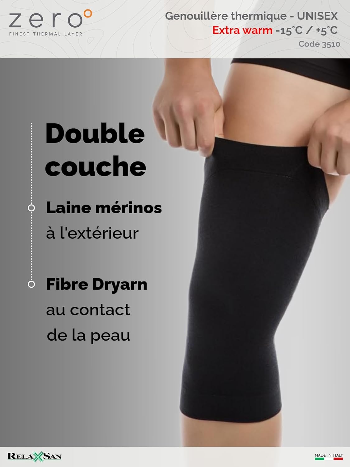 Thumbnail 3 de Relaxsan Zero 3510 Genouillère en tube thermique en laine mérinos et Dryarn – tube sans couture