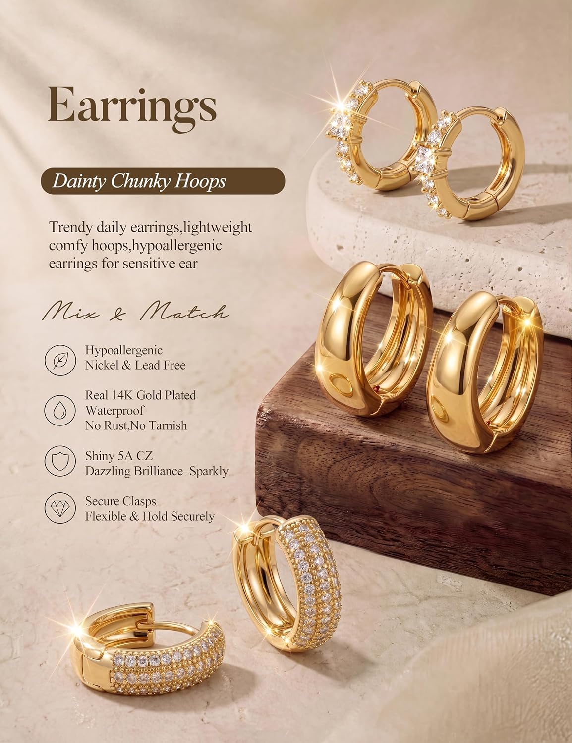 Detalle de LOLIAS Small Hoop Earrings 3 Pairs