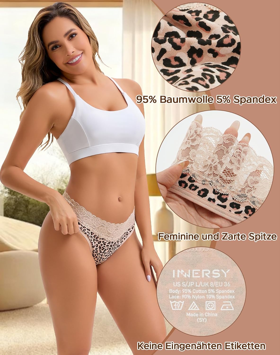 Detalle 2 de INNERSY String Tanga Damen mit Spitze (6er Pack) – Stretch-Baumwolle & T-Back