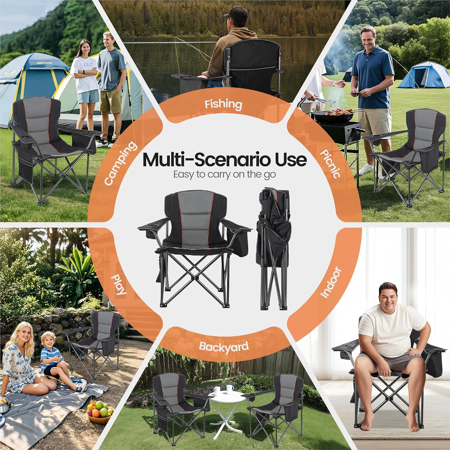 Thumbnail 6 de WEIDIORME Oversized Folding Camping Chairs, 2-Pack, 400 lb Capacity, Black