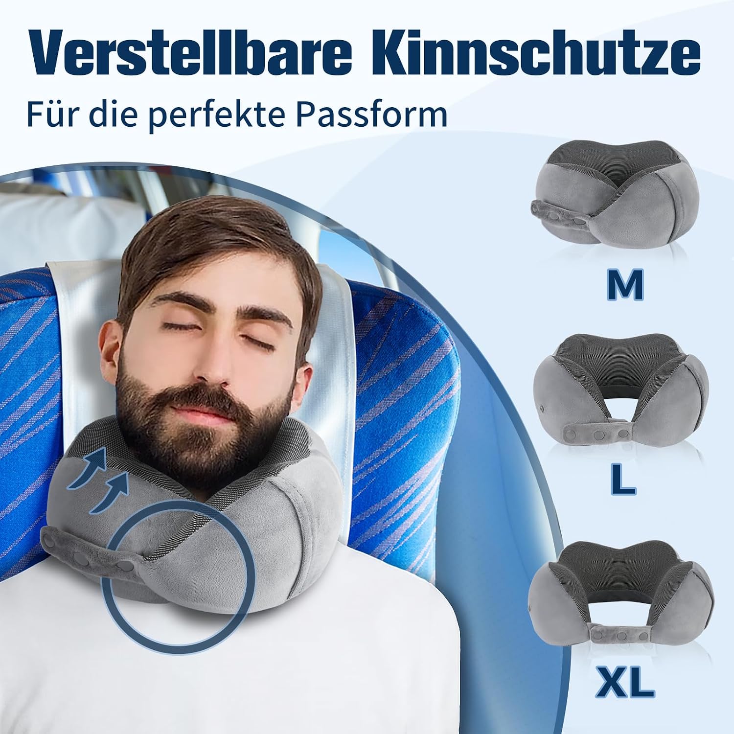 Thumbnail 1 de Cirorld Nackenkissen fürs Flugzeug: verstellbares Memory-Foam-Reisekissen mit Ohrstöpseln, Augenmaske & Tragetasche