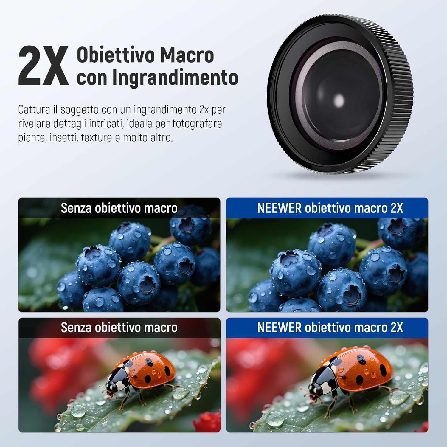 Detalle de NEEWER Obiettivo Macro 2X per DJI Osmo Nano / Action 5 Pro / Action 4 (LS-68) per riprese ravvicinate