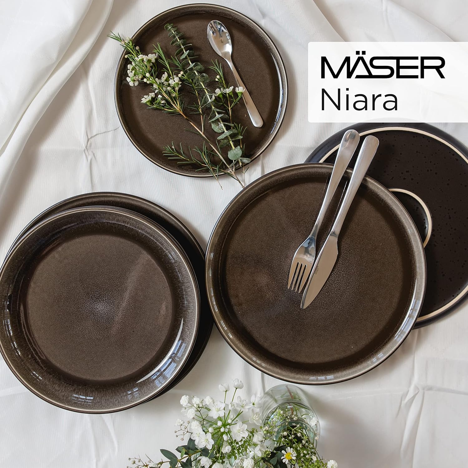 Detalle 2 de MÄSER Niara – zestaw 4 talerzy deserowych z kamionki, Ø 21,5 cm