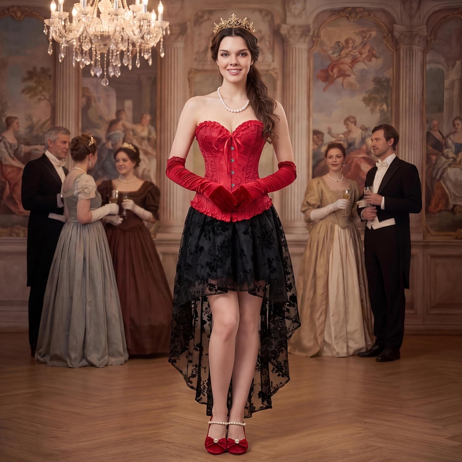 Thumbnail 5 de Corsets-Ye819 Victorian Overbust Corset Top, Black Brocade Lace-Up Bustier