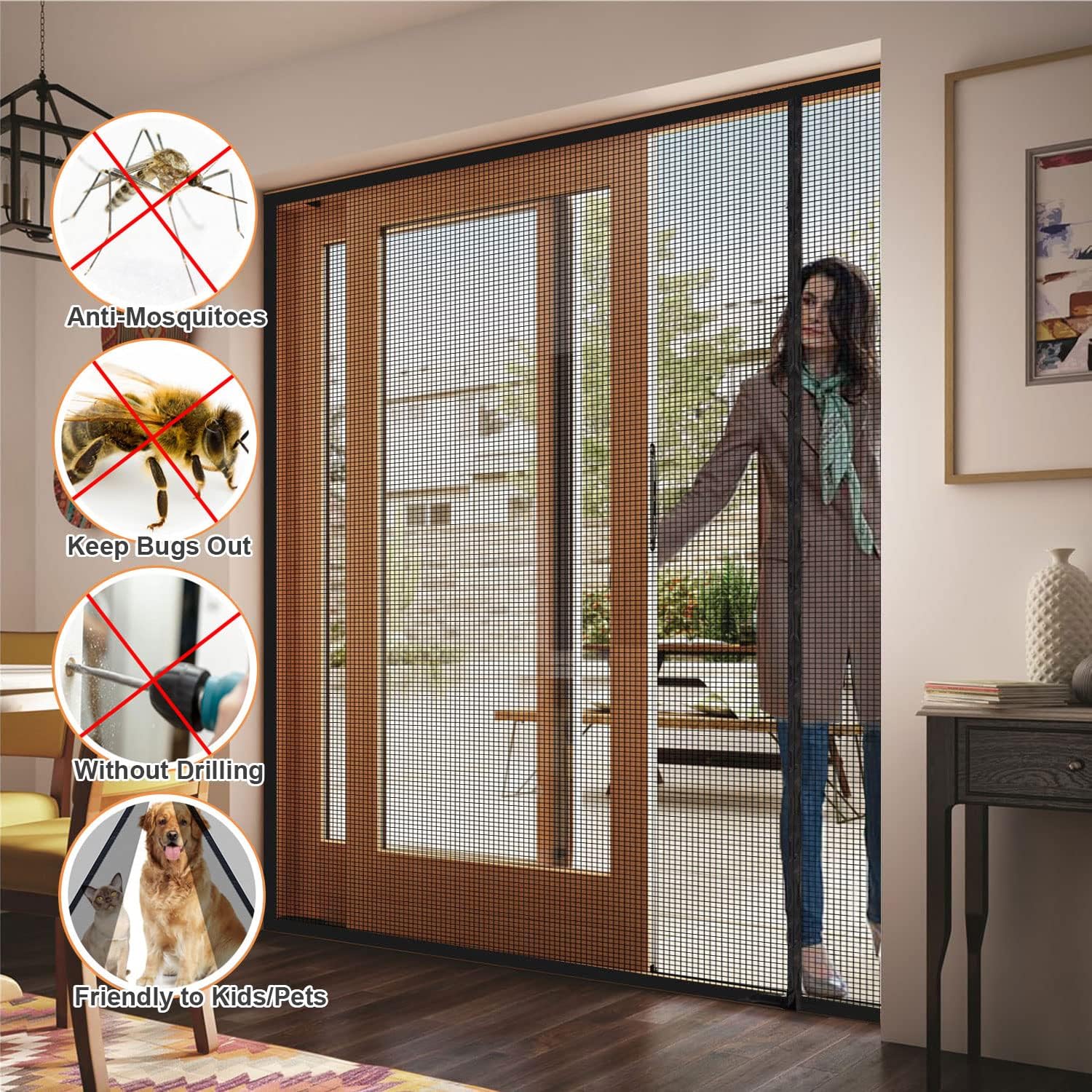 Thumbnail 1 de Risareyi Magnetisches Fliegengitter-Türset 115x215 cm mit seitlicher Öffnung – Klettband, ohne Bohren
