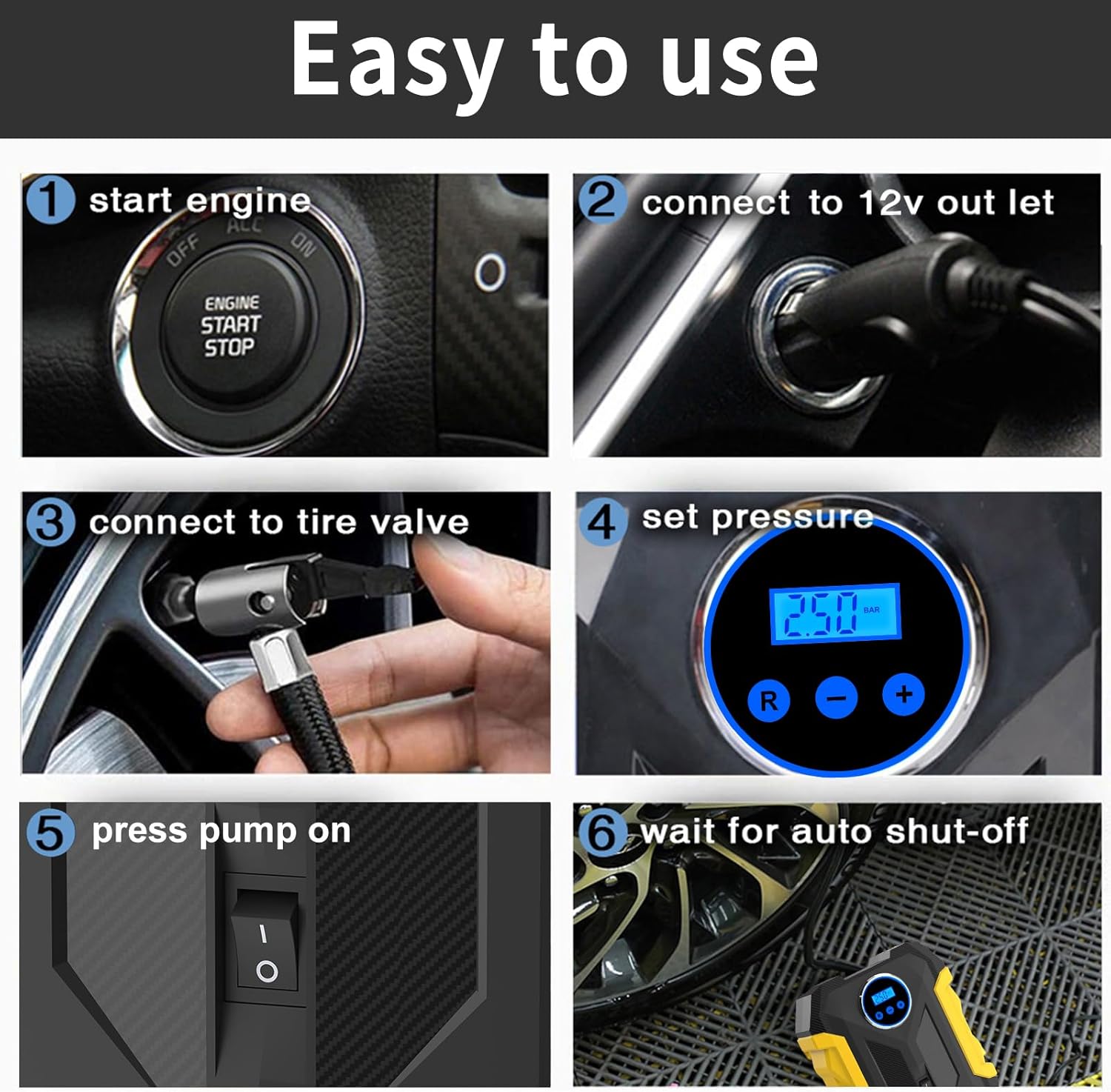 Thumbnail 5 de Digital Air Compressor Portable Tire Inflator 12V