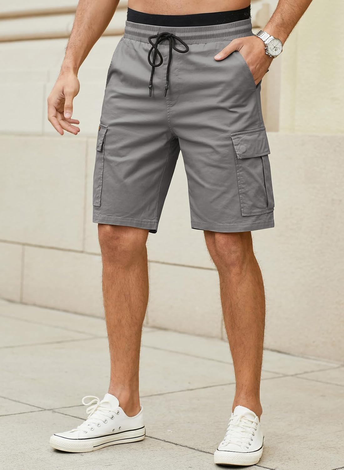 Detalle de JMIERR Cargo-Shorts Herren aus Baumwolle mit Taschen – kurze Freizeithose für Sommer, Sport und Alltag